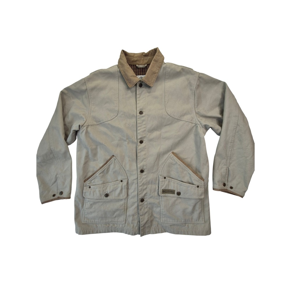 Columbia Field Jacket Men's Large Tan Canvas Barn Coat Plaid Lined Vintage